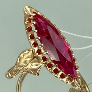 Vintage Original Solid Rose Gold Ring with Ruby 583 14K, Solid Rose Gold Ruby Ring 583 14K, Solid Gold Ring with Ruby 583, Ruby Ring 583
