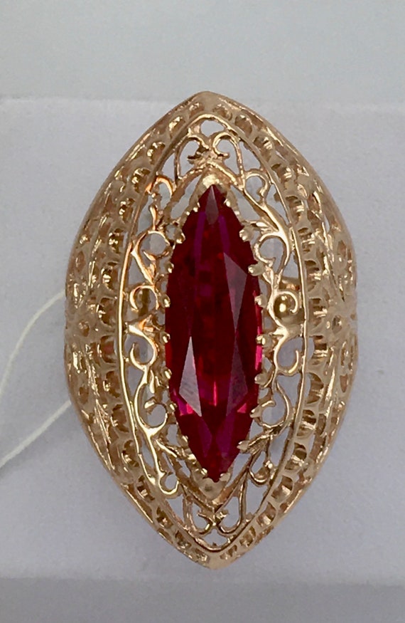 Vintage Original Solid Rose Gold Ring with Ruby 5… - image 3