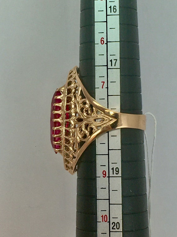 Vintage Original Solid Rose Gold Ring with Ruby 5… - image 9