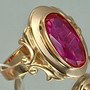 Vintage Original Solid Rose Gold Ring with Ruby 583 14K, Solid Rose Gold Ruby Ring 583 14K, Solid Gold Ring with Ruby 583, Ruby Ring 583