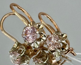 Vintage Original Solid Rose & White Gold Earrings with Amethyst 583 14K, Amethyst Rose Gold Earrings 583 14K, Solid Rose Gold Earrings