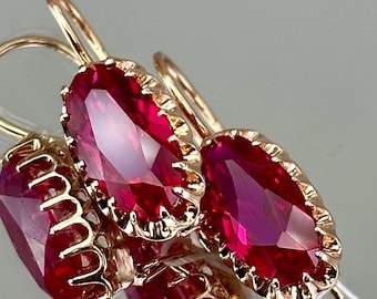 Vintage 14K 583 Rose Gold Ruby Earrings: Solid Gold, 1983
