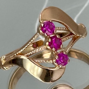 Vintage Original Solid Rose Gold Ring with Ruby 585 14K, Solid Rose Gold Ruby Ring 585 14K, Solid Gold Ring with Ruby 585, Ruby Ring 585