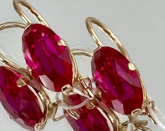 Vintage 14K 583 Rose Gold Ruby Earrings: 1980s Lviv Jewelry