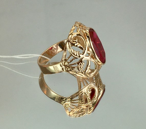 Vintage Original Solid Rose Gold Ring with Ruby 5… - image 4