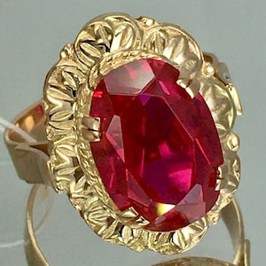 Vintage Original Solid Rose Gold Ring with Ruby 583 14K, Solid Rose Gold Ruby Ring 583 14K, Solid Gold Ring with Ruby 583, Ruby Ring 583