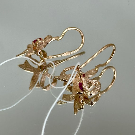 Vintage Original Solid Rose Gold Earrings with Ru… - image 6