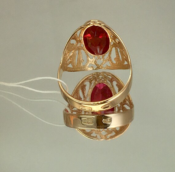 Vintage Original Solid Rose Gold Ring with Ruby 5… - image 5