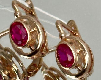 Rare Vintage 14K 583 Rose Gold Ruby Earrings: 1985 Jewelry 3,53 g.