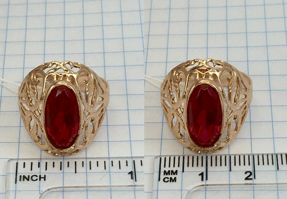 Vintage Original Solid Rose Gold Ring with Ruby 5… - image 10
