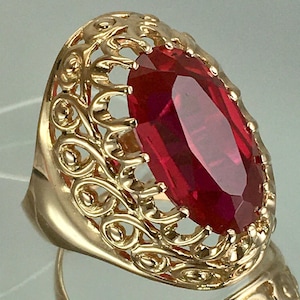 Vintage Original Solid Rose Gold Ring with Ruby 583 14K, Solid Rose Gold Ruby Ring 583 14K, Solid Gold Ring with Ruby 583, Ruby Ring 583