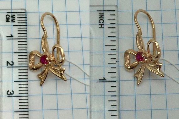 Vintage Original Solid Rose Gold Earrings with Ru… - image 10