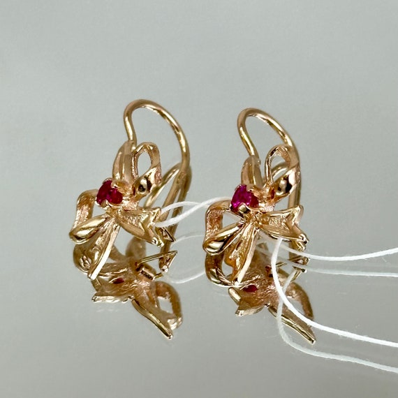 Vintage Original Solid Rose Gold Earrings with Ru… - image 5