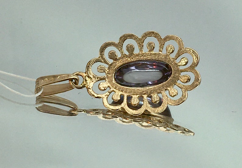 Vintage Original Solid Rose Gold Alexandrite Pendant 583 14K, Solid