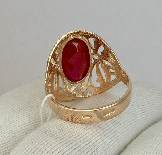 Vintage Original Solid Rose Gold Ring with Ruby 5… - image 7