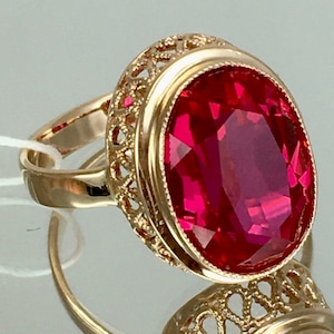 Vintage Original Solid Rose Gold Ring with Ruby 583 14K, Solid Rose Gold Ruby Ring 583 14K, Solid Gold Ring with Ruby 583, Ruby Ring 583