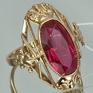 Vintage Original Solid Rose Gold Ring with Ruby 583 14K, Solid Rose Gold Ruby Ring 583 14K, Solid Gold Ring with Ruby 583, Ruby Ring 583