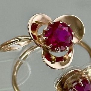 Vintage Original Solid Rose Gold Ring with Ruby 583 14K, Solid Rose Gold Ruby Ring 583 14K, Solid Gold Ring with Ruby 583, Ruby Ring 583
