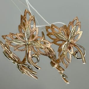 Vintage 14K 583 Rose & White Gold Earrings: 1986 Solid Gold Jewelry