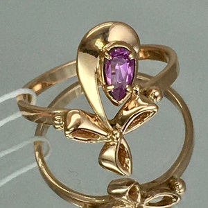 Rare Vintage Original Rose Gold Ring with Amethyst 585 14K, Solid Rose Gold Amethyst Ring 585 14K, Solid Gold Ring with Amethyst 585 14K