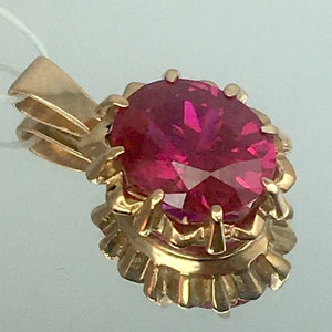 Vintage Original Rose Gold Ruby Pendant 583 14K, Ruby Gold Pendant 14K 583 , Solid Gold Pendant 583, Rose Gold Ruby Pendant 14K