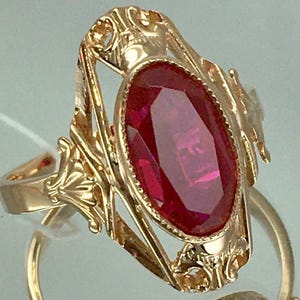 Vintage Original Solid Rose Gold Ring with Ruby 583 14K, Solid Rose Gold Ruby Ring 583 14K, Solid Gold Ring with Ruby 583, Ruby Ring 583