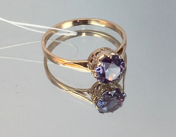Vintage Original Soviet Rose Gold Ring with Alexan