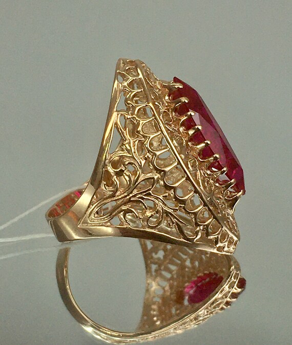 Vintage Original Solid Rose Gold Ring with Ruby 5… - image 4