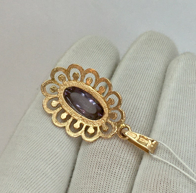 Vintage Original Solid Rose Gold Alexandrite Pendant 583 14K, Solid