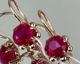 Vintage 14K 583 Rose Gold Ruby Earrings: 1982 Solid Gold Jewelry