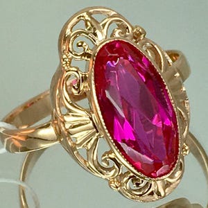 Vintage Original Solid Rose Gold Ring with Ruby 583 14K, Solid Rose Gold Ruby Ring 583 14K, Solid Gold Ring with Ruby 583, Ruby Ring 583