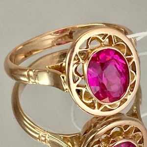 Vintage Original Solid Rose Gold Ring with Ruby 583 14K, Solid Rose Gold Ruby Ring 583 14K, Solid Gold Ring with Ruby 583, Ruby Ring 583