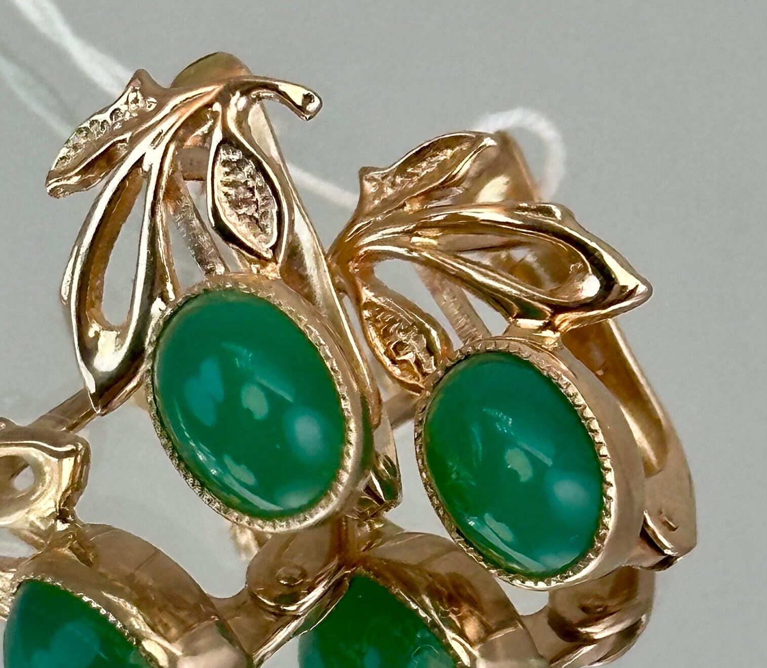Vintage Original Solid Rose Gold Earrings with Natural Chrysoprase 583 14K, Chrysoprase Rose Gold Earrings 583 14K, Solid Rose Gold Earrings