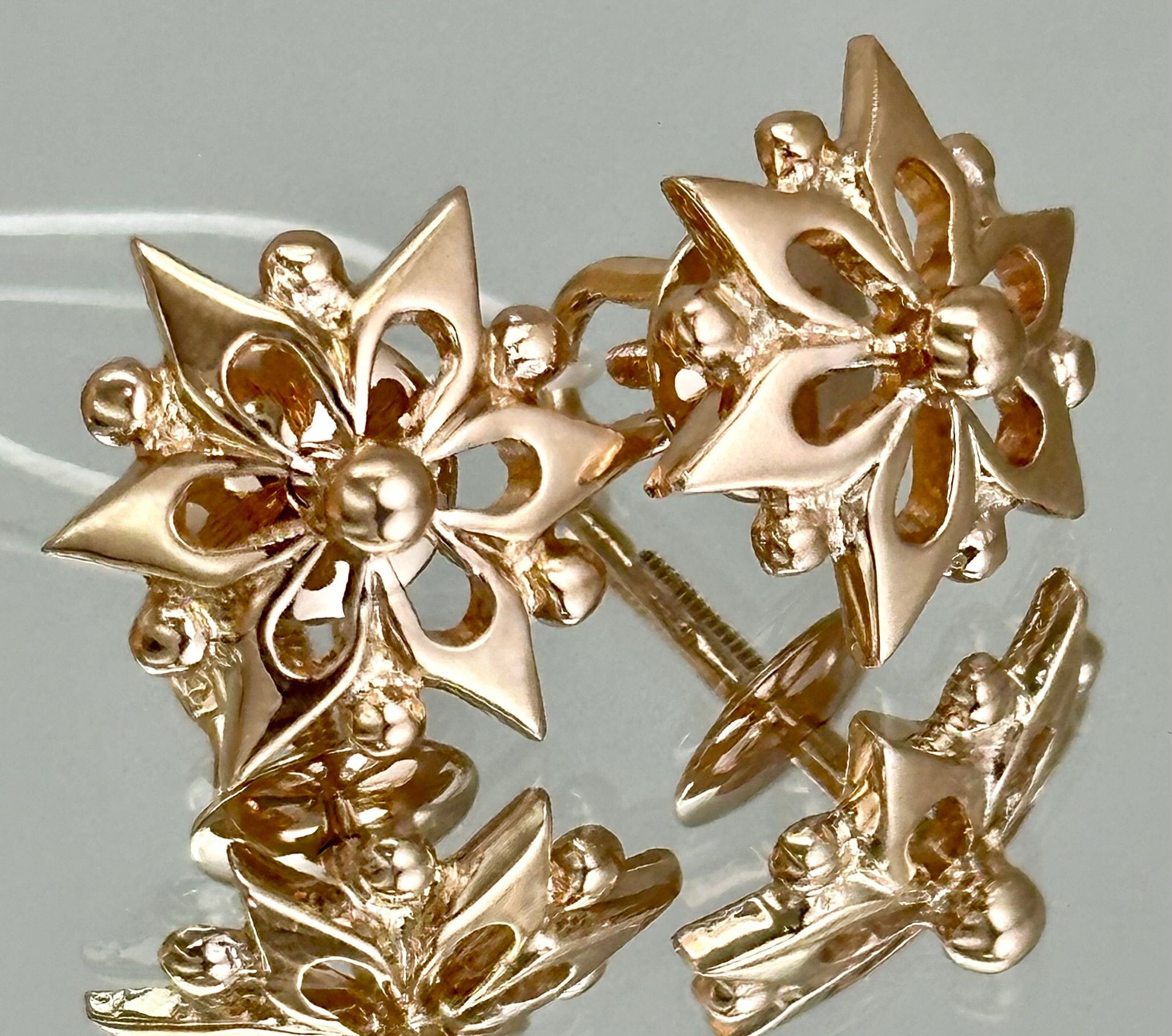 Vintage Original Small Stud Solid Rose Gold Earrings 