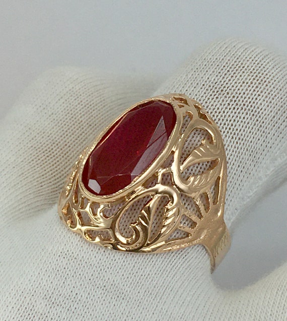 Vintage Original Solid Rose Gold Ring with Ruby 5… - image 6