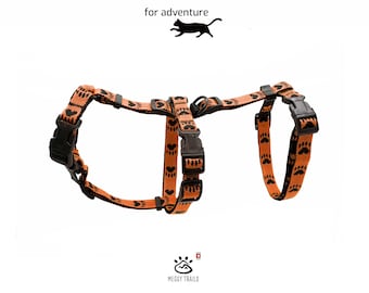 Escape Proof Cat Harness | Orange Y-Neck, Lightweight and Comfortable Adventure Walking Halter