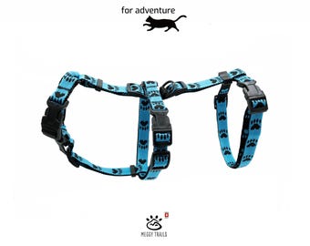 Secure Escape Proof Cat Harness – Blue Adjustable, Lightweight and Comfortable Y-Neck Adventure Cats Halter