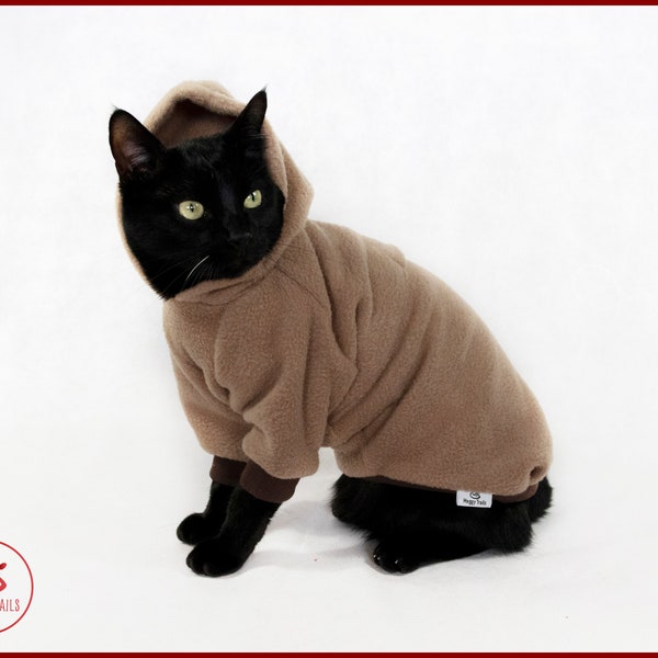 Warm fleece SWEATER for cat, fleece cat hoodie, polar fleece warm cat sweater, cat clothes, winter clothes for cat