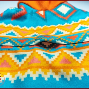 Warm cat fleece sweater, cat hoodie with aztec pattern, cat winter clothes image 6