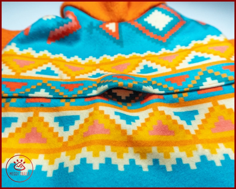 Warm cat fleece sweater, cat hoodie with aztec pattern, cat winter clothes image 6