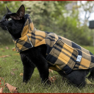 Warm CAT WINTER JACKET, tartar polar fleece jacket for cat, plaid fleece cat coat, double fleece cat jacket