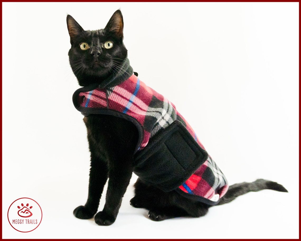 Cat Fleece Jacket Warm Cat Coat Plaid Pattern Jacket for Etsy