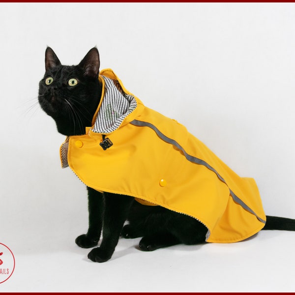 Stilvolle KATZEN-Regenjacke, wasserdichter Katzenmantel, gelber Katzenmantel im Vintage-Fischerstil, bequemer Katzenregenmantel, Katzenkleidung