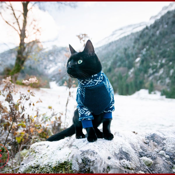 Warmer Fleece Pullover für Katze, gestricktes Optik Fleece Katze Shirt, Polar Fleece warmer Katzen Pullover, Katzen Kleidung, Winter Kleidung für Katze