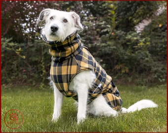 Polar fleece dog jacket, tartan check pattern fleece jacket for dog, warm dog coat, winter dog jacket
