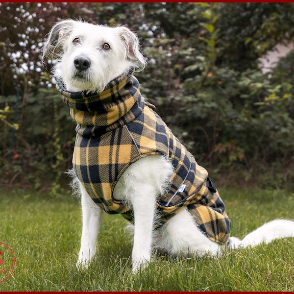 Polar fleece dog jacket, tartan check pattern fleece jacket for dog, warm dog coat, winter dog jacket