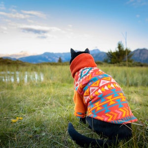 Warm cat fleece sweater, cat hoodie with aztec pattern, cat winter clothes image 4