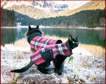 Cat fleece jacket, warm cat coat, plaid pattern jacket for cat, warm cat jacket