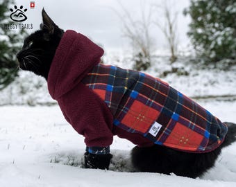 Cat Sweater – Fleece Hoodie with Harness Hole – Warm Winter Clothing for Cats