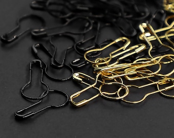 100pcs  Gold Black Bulb Shaped Pin, Hang tag clips, Black pins, Pear Shaped Pin Clothing Pin Knitting Markers Crochet Markers, Hang Tag Pins